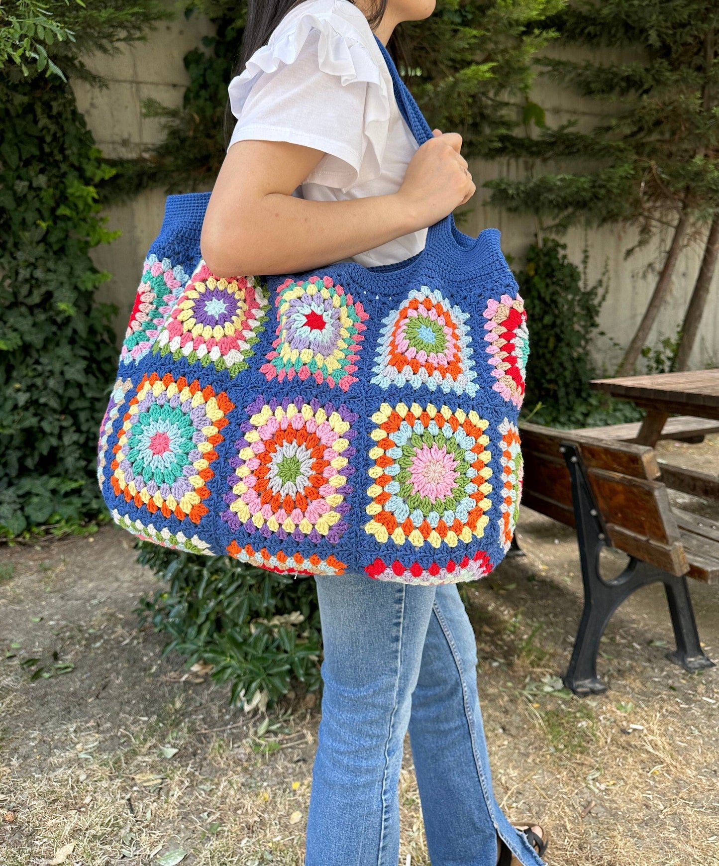 Handmade Granny Square Crochet Bag: Boho Shoulder Bag, Large Crossbody Hobo Bag, Handbags Women