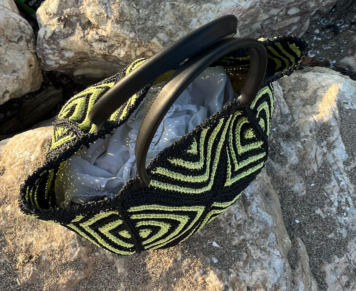 Handmade Black and Yellow Geometric Crochet Bag �Beach & Everyday Tote