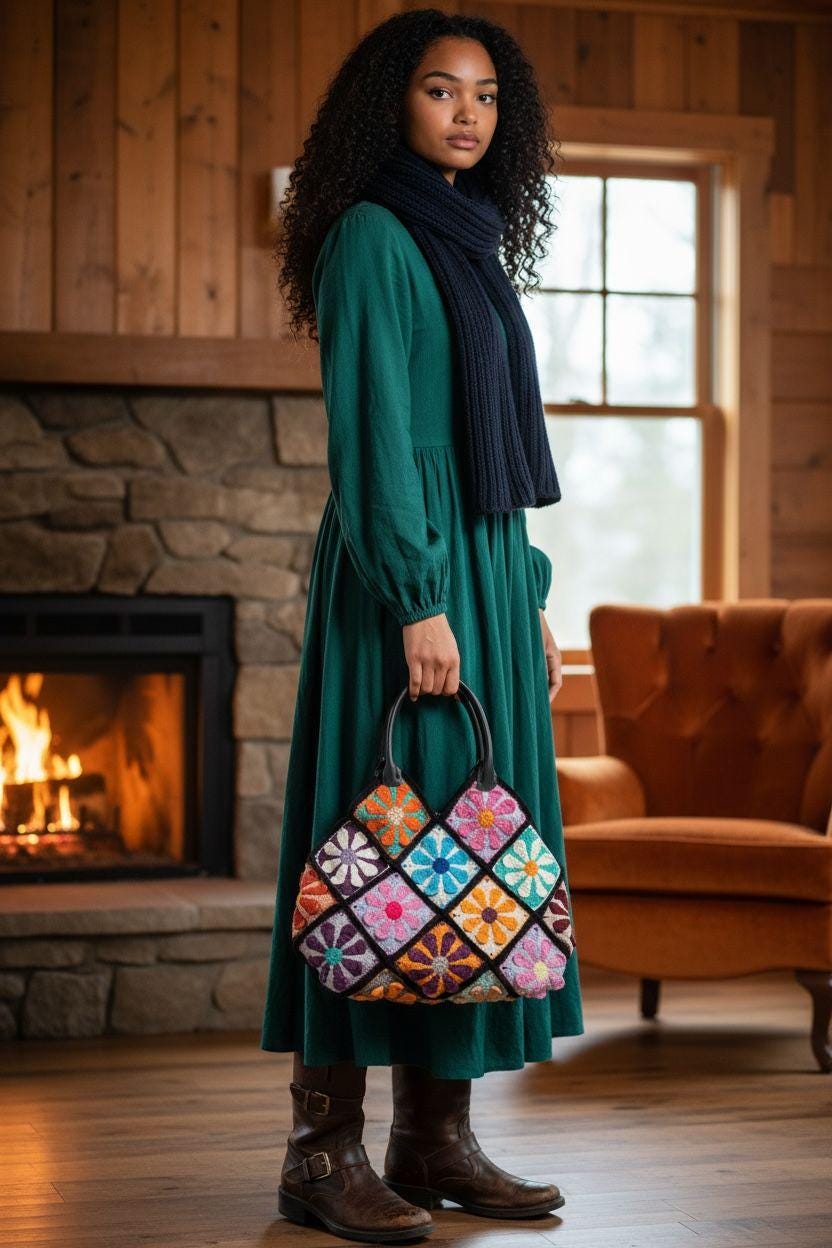 Handmade Crochet Granny Square Bag �Flower Power Tote �Colorful Beach Shoulder Bag