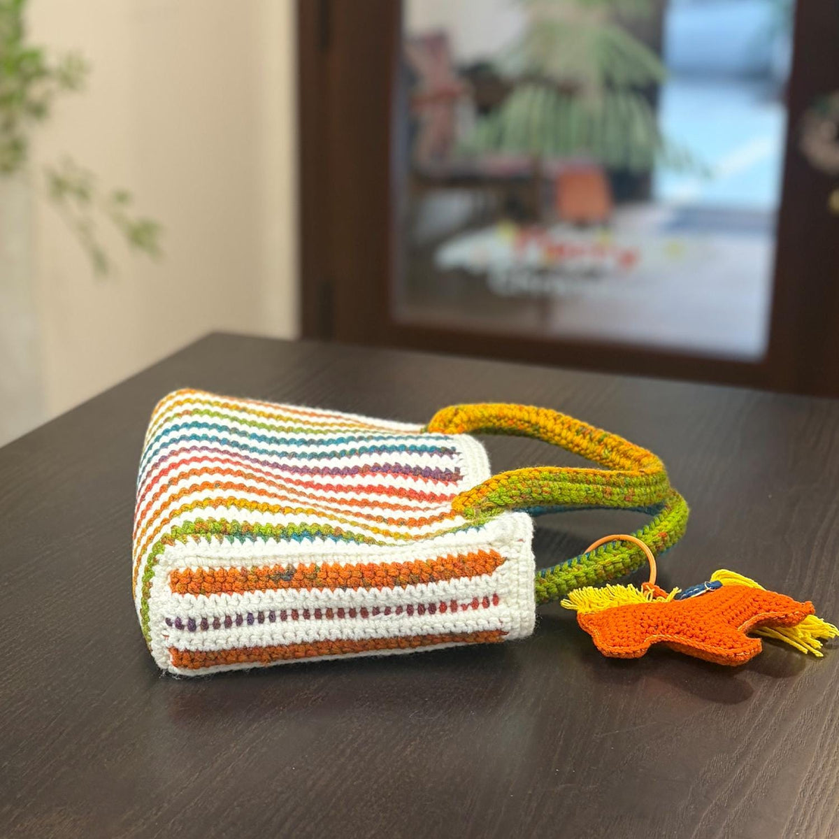 Handmade Crochet Tote Bag, Colorful Striped Cotton Bag, Handbag Gift for Her