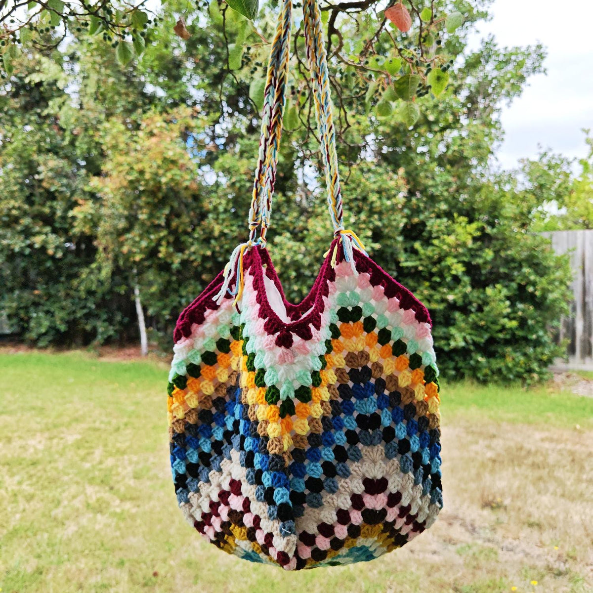 Handmade Rainbow Meadow Crochet Bag, Soft Shoulder Bag & Tote, Gift for Her
