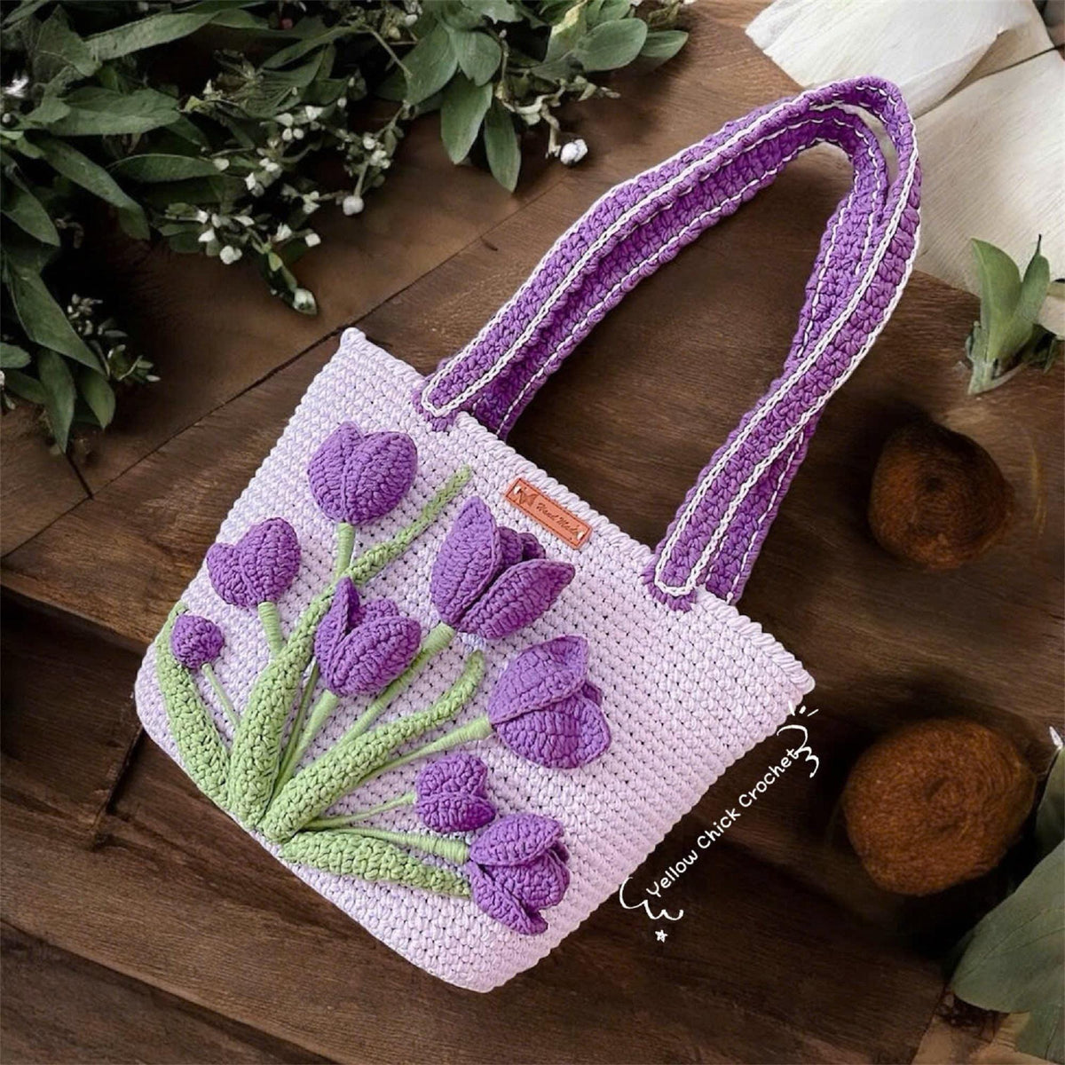 Crochet Tulip Flower Bag,Handmade Polyester Yarn Tote Bag, Flower Crochet Bag, Valentine Gift, Custom Gift for her