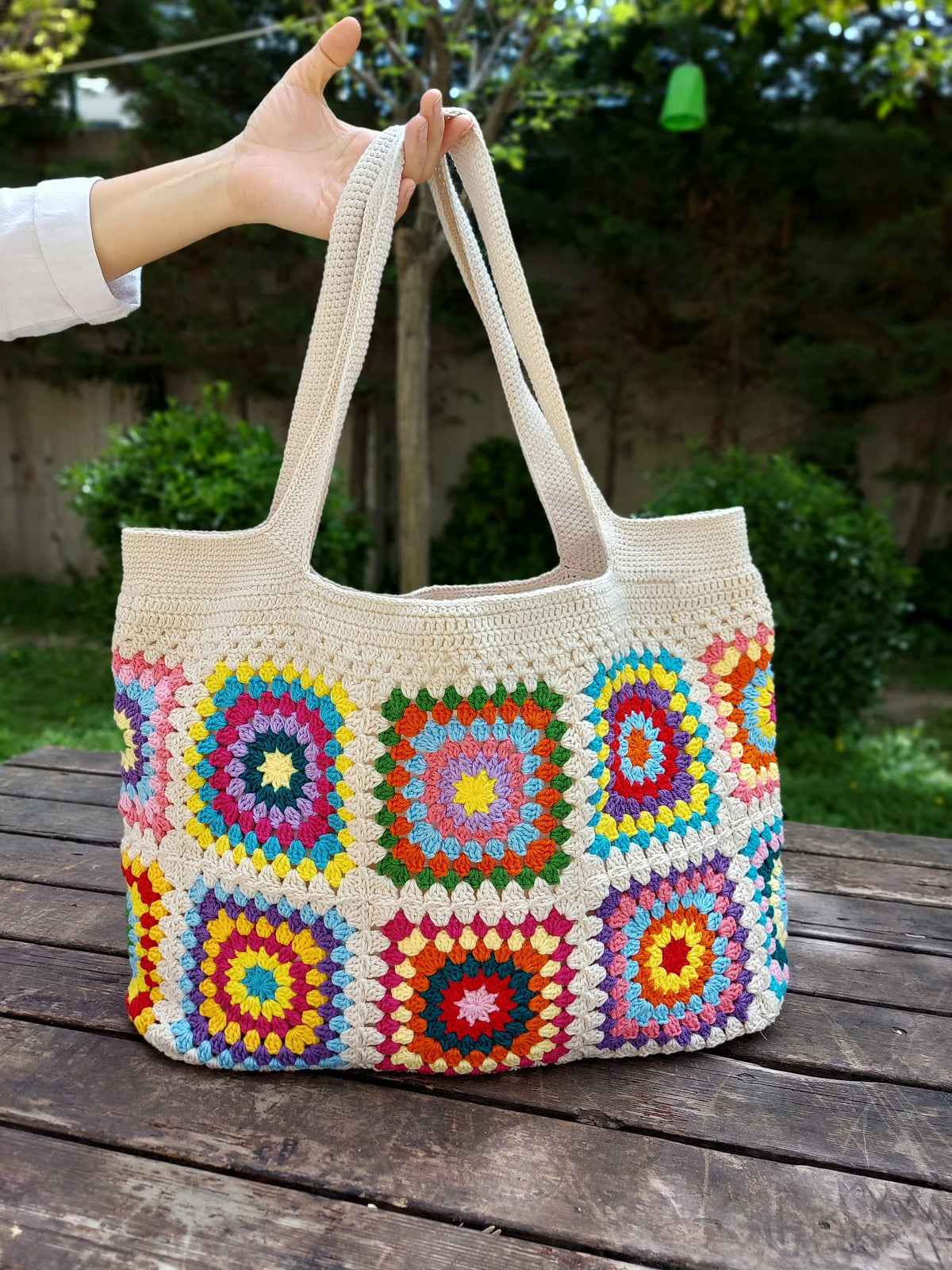 Granny Square Bag, Crochet Handle Bag, Crochet Bag, Shoulder Tote Bag, Handbags for Woman