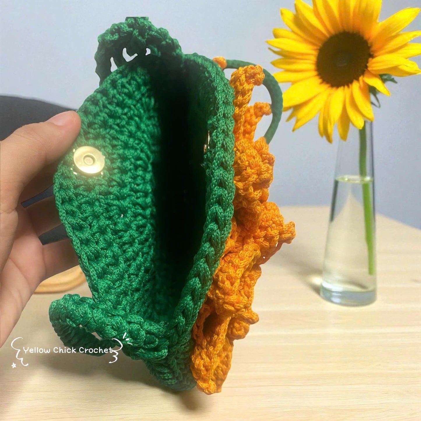 Crochet Sunflower Bag â€?Handmade Floral Spring Purse, Yellow Flower Handbag, Custom Color Gift for Mom, Easter, Travel &amp; Party
