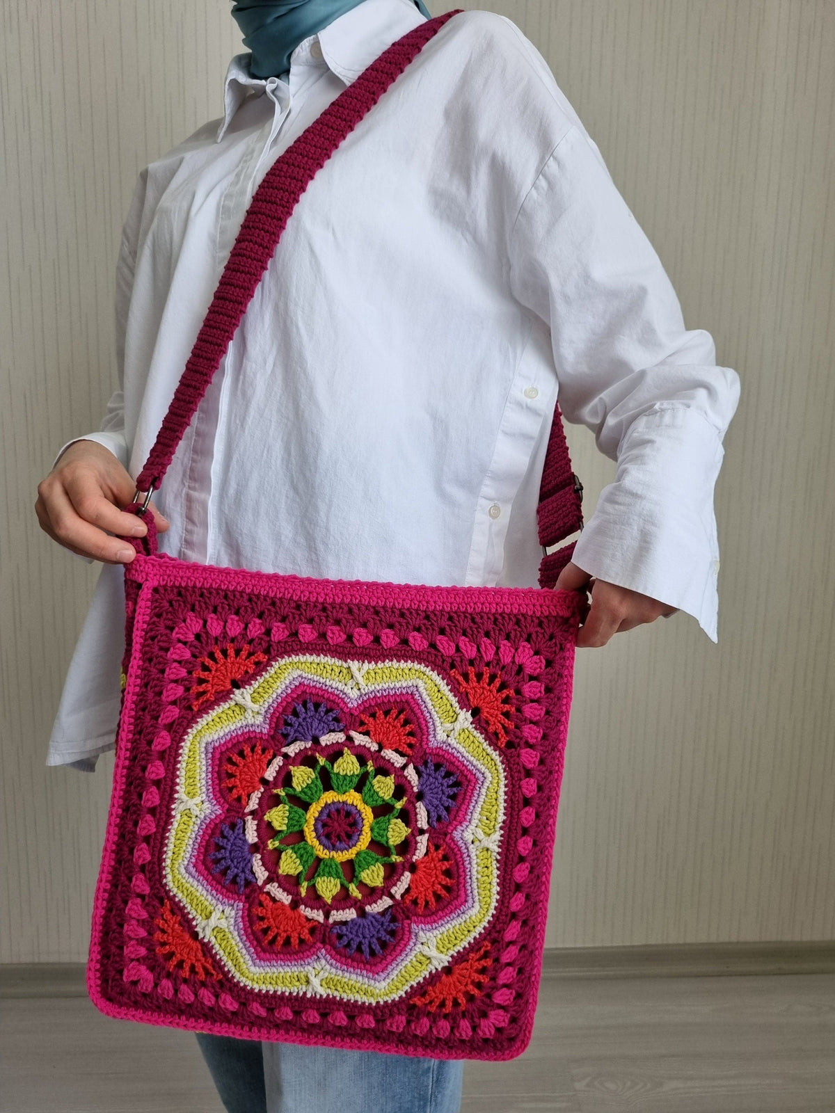 Handmade Granny Square Crochet Bag: Cherry Red Crossbody, Winter Style Gifts
