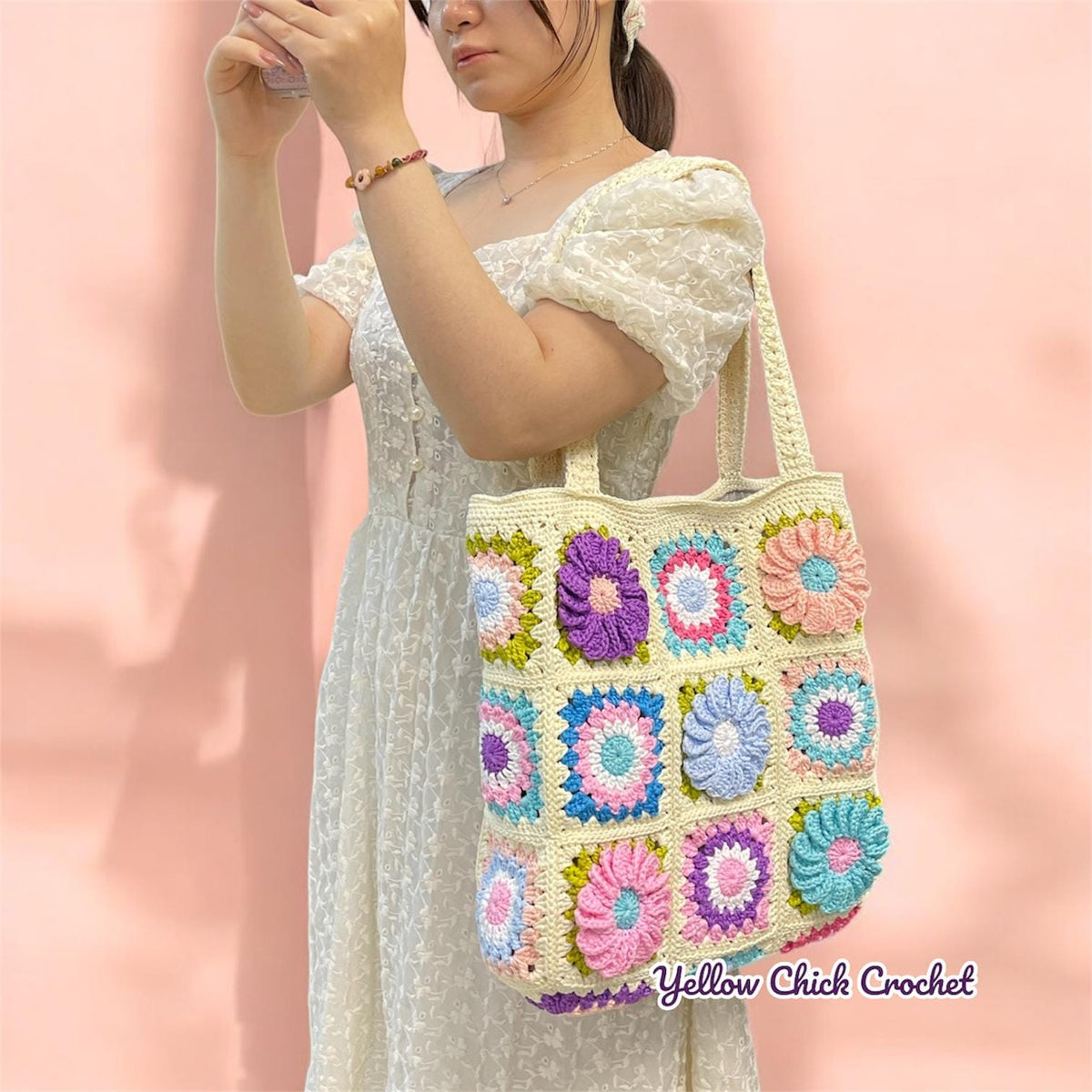 Floral Crochet Granny Square Tote,Unique Bloom Flower Bag,Handmade Tote Bag, Mother Day gift, Easter Gift, Travel Bag, Spring Accessory