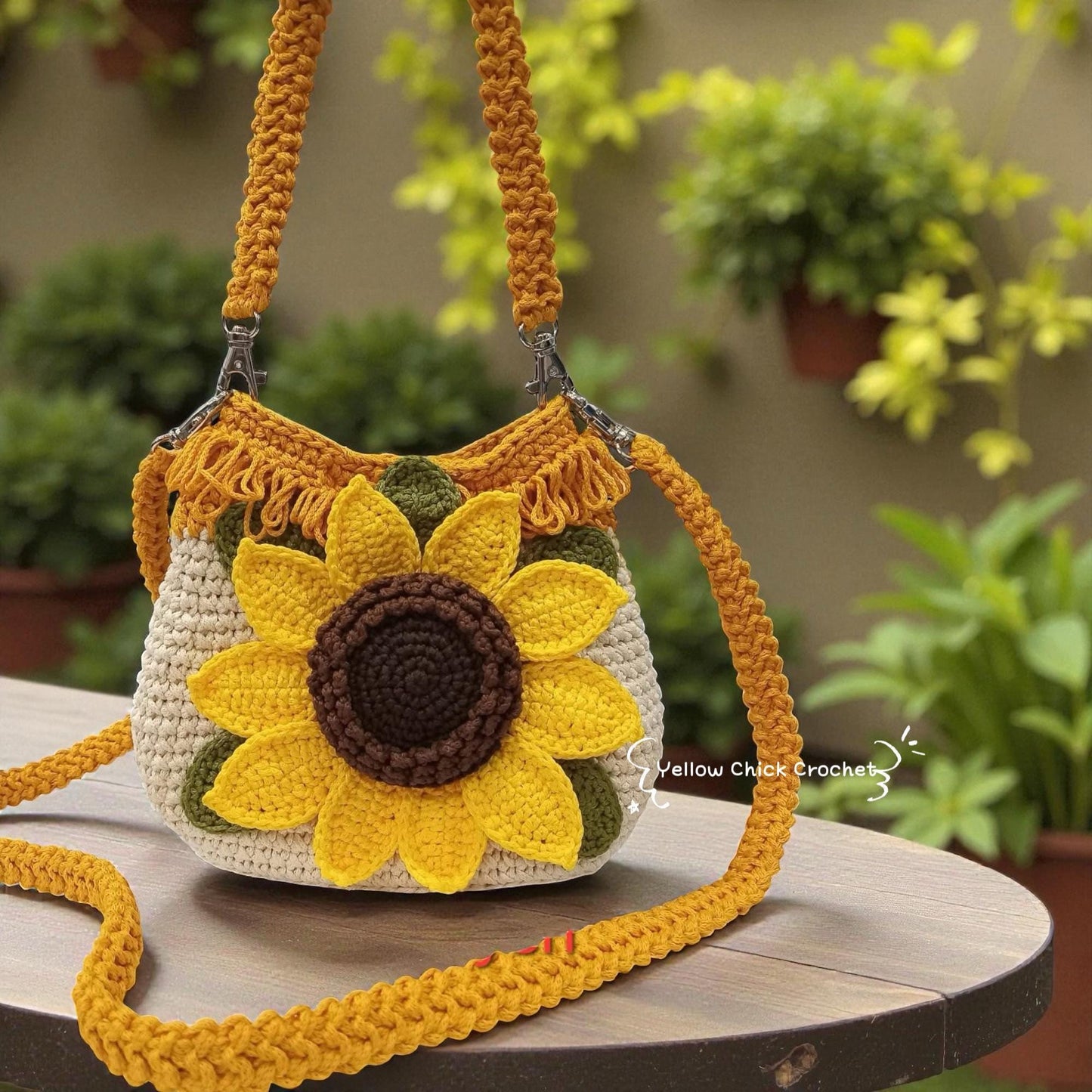 Sunflower Crochet Bag, Matching Hat Set, Crossbody &amp; Handheld,Lined, Zippered, Mother's Day Gift, Gift for Her, Easter Gift, Sunflower lover