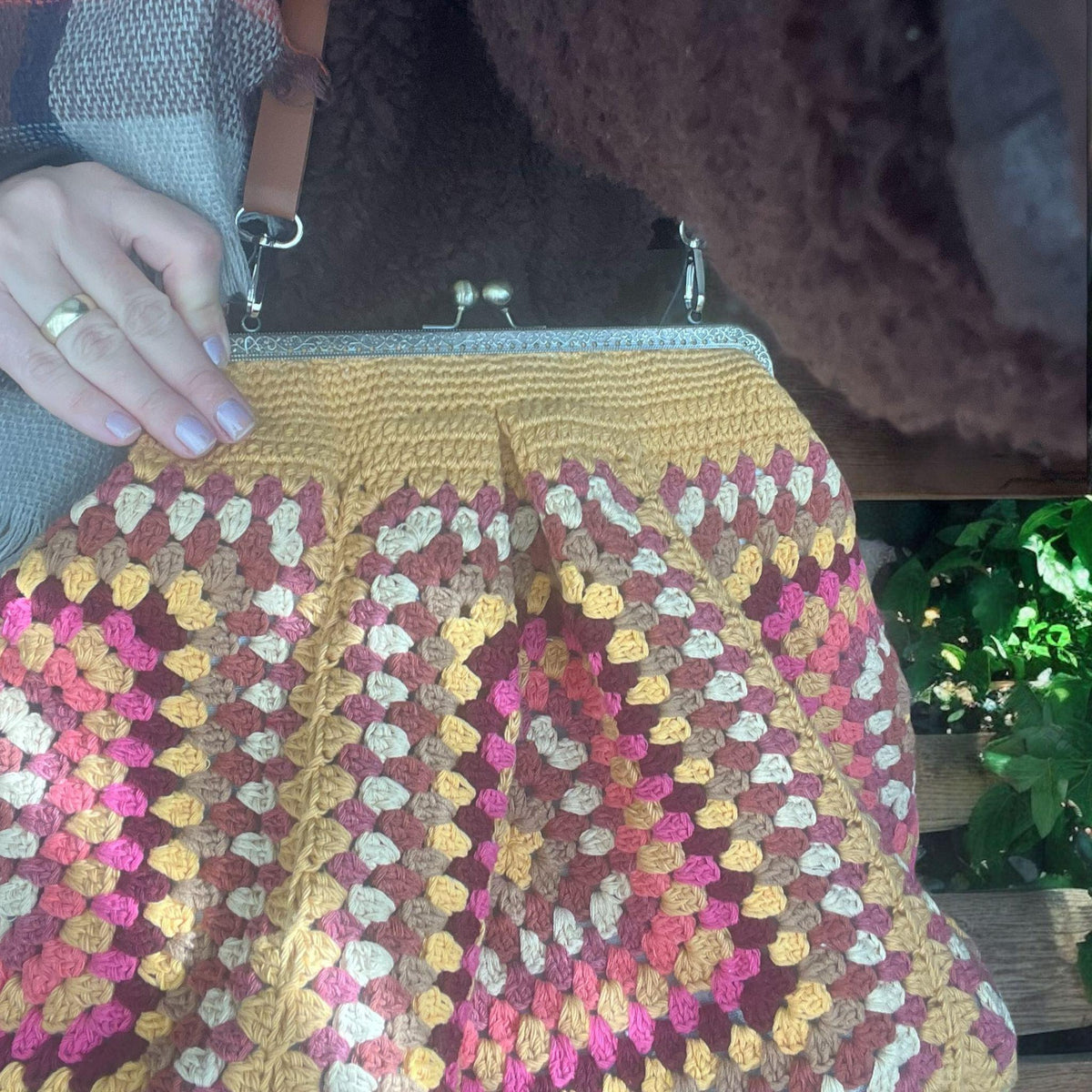 XL Crochet Granny Square Bag: Handmade Vintage Purse with Adjustable Strap