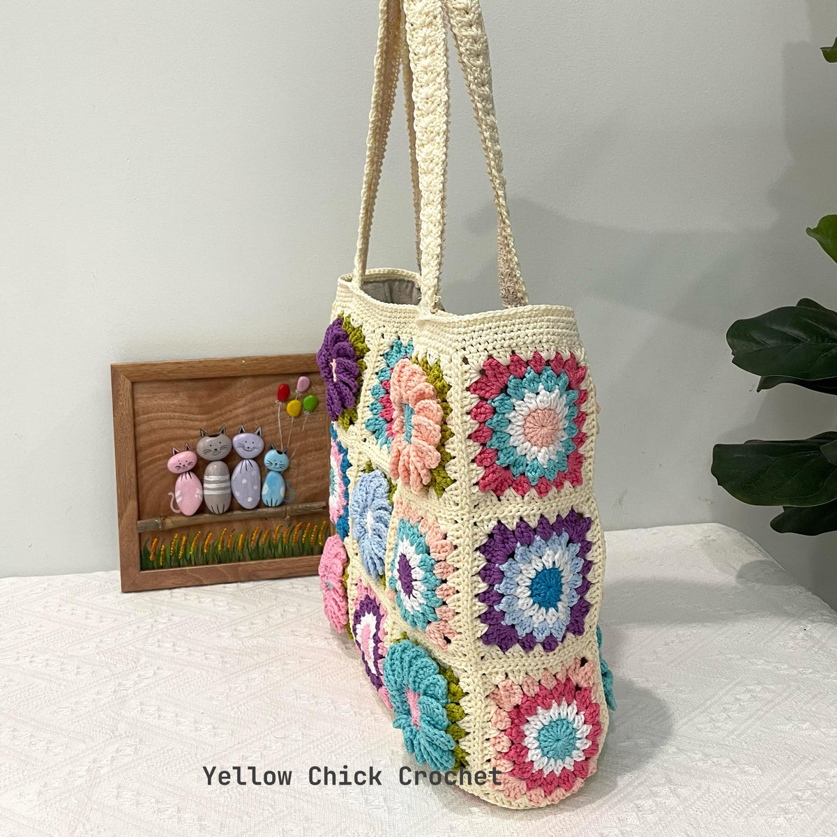 Floral Crochet Granny Square Tote,Unique Bloom Flower Bag,Handmade Tote Bag, Mother Day gift, Easter Gift, Travel Bag, Spring Accessory