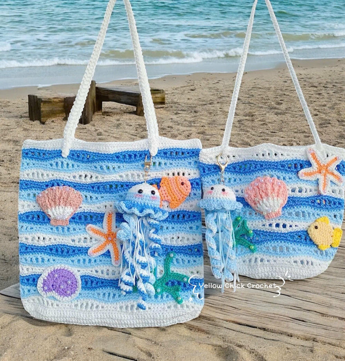 Crochet shoulder bag, Jellyfish &amp; Starfish bag, Net bag, Summer Beach Ocean bag,Mesh bag,travel bag,gift for her,sea lovers, Valentine Gift
