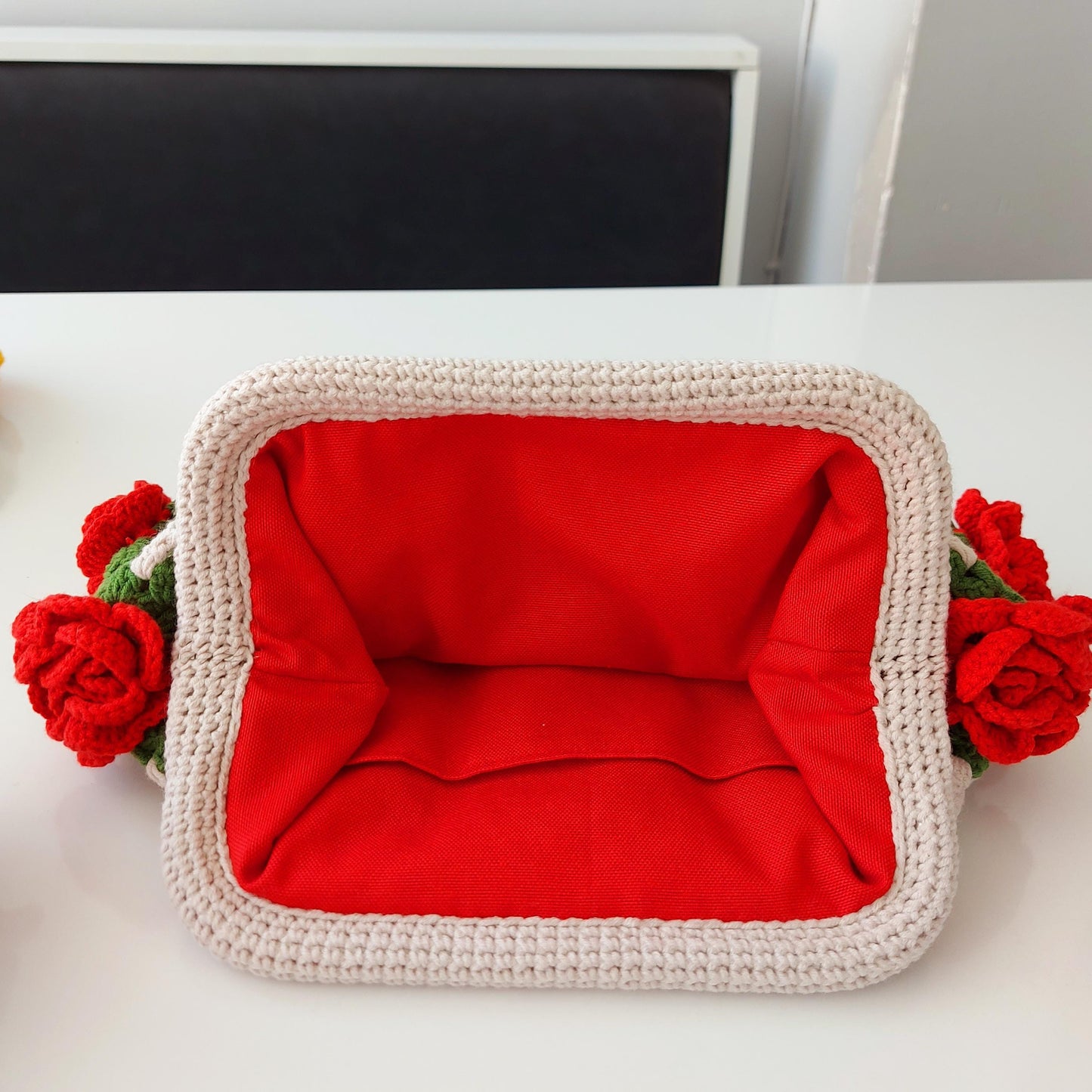 Handmade Crochet Granny Square Bag: 3D Rose Kisslock Clutch, Valentine Tote Bag