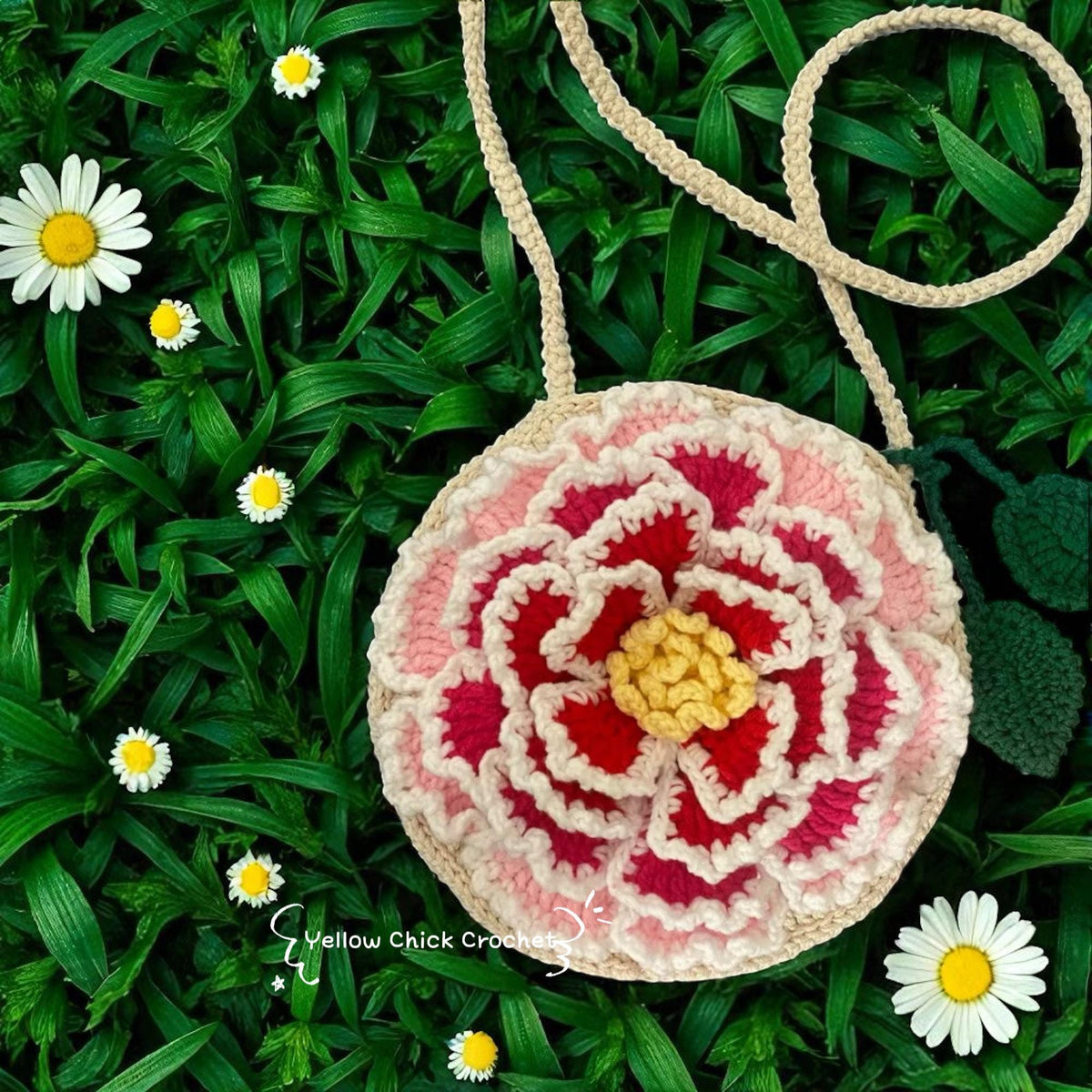 Crochet Sunflower Bag â€?Handmade Floral Spring Purse, Yellow Flower Handbag, Custom Color Gift for Mom, Easter, Travel &amp; Party