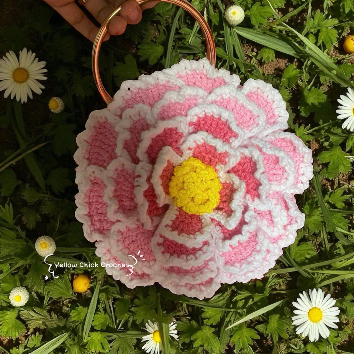 Crochet Sunflower Bag â€?Handmade Floral Spring Purse, Yellow Flower Handbag, Custom Color Gift for Mom, Easter, Travel &amp; Party