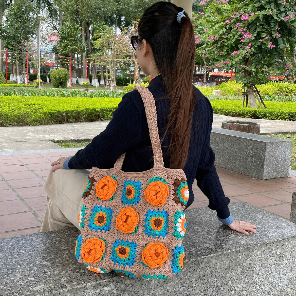 Crochet Bloom Floral Bag, Handmade Shoulder Tote, Valentine Gift, Valentine accessories, Love Bag, Flower bag