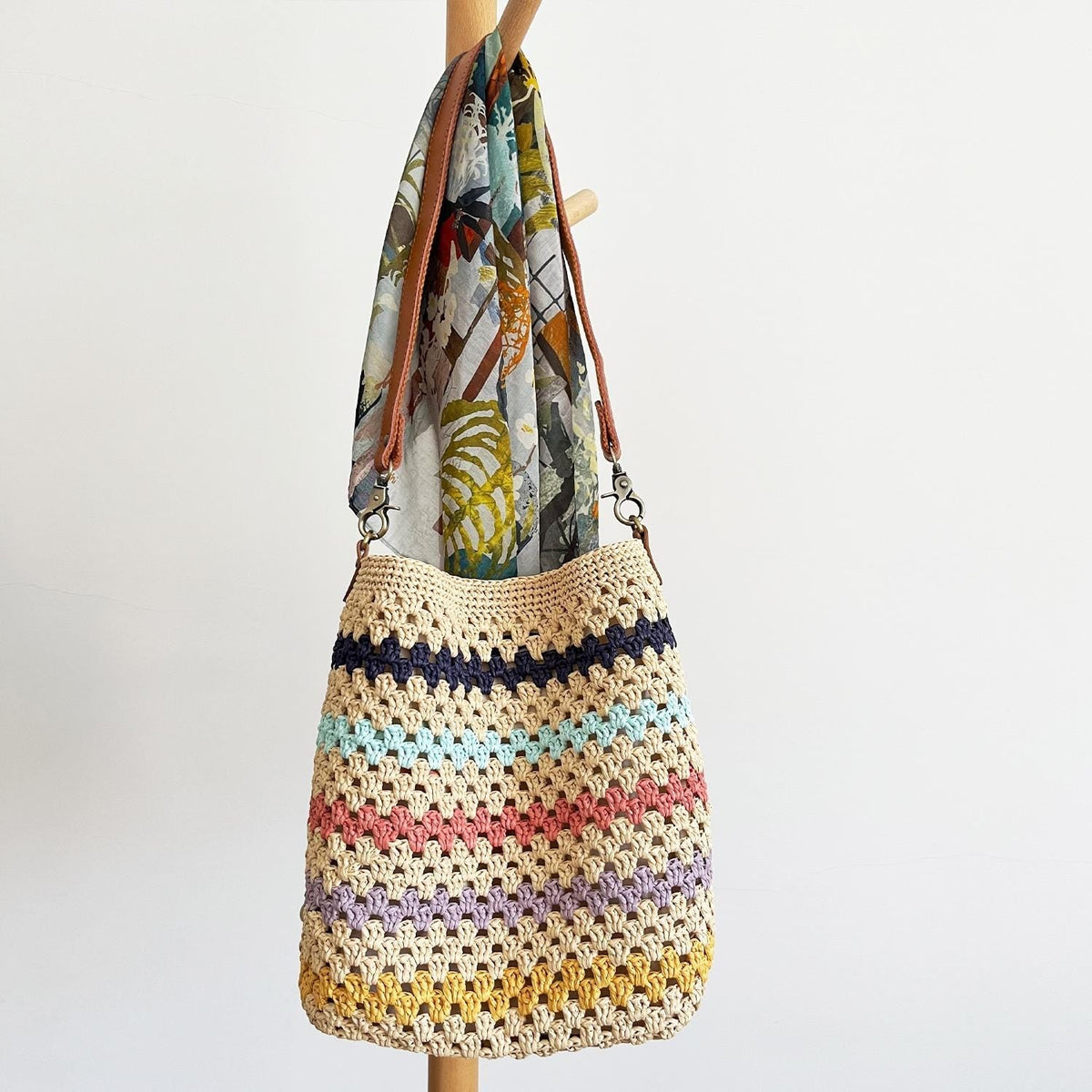 Ocean Stripe Crochet Bag, Handmade Shoulder Bag, Handbag Gift for Her
