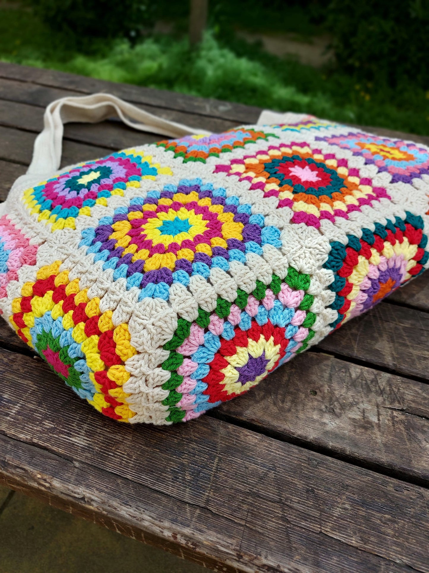 Granny Square Bag, Crochet Handle Bag, Crochet Bag, Shoulder Tote Bag, Handbags for Woman
