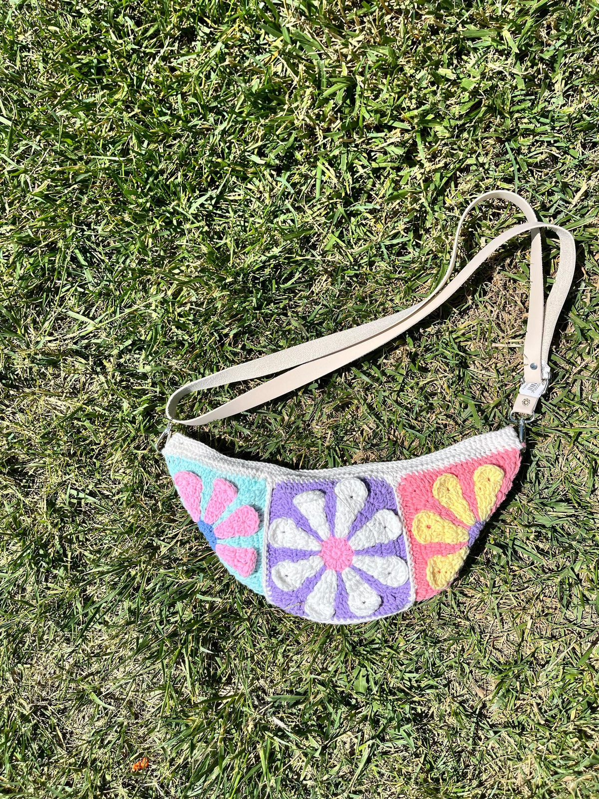 Crochet Granny Square Crossbody Bag: Bohemian Cotton Blend Bum Bag, Aesthetic Spring Style