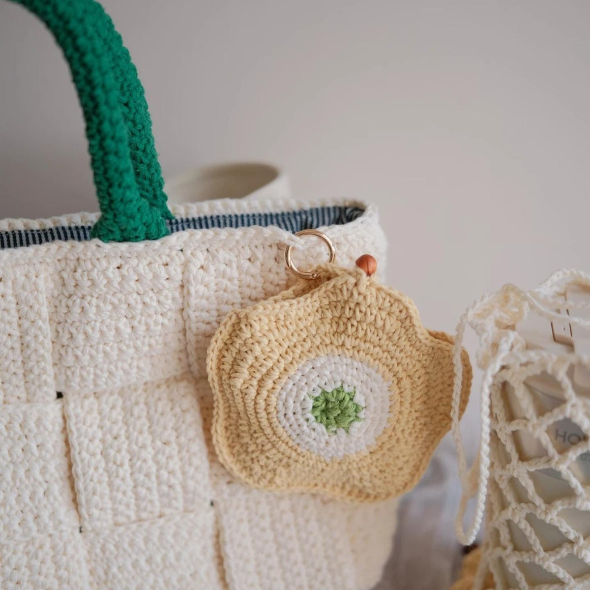 Classic Handmade Crochet Tote - Heavy-Duty Woven Basket Purse, Large Capacity Knit Shoulder Bag with Secure Snap Button, Gift for mon