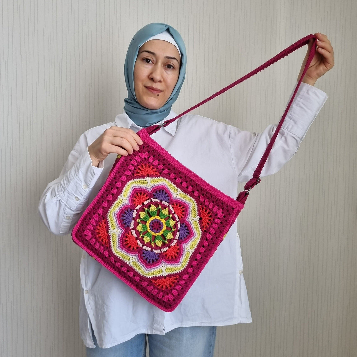 Handmade Granny Square Crochet Bag: Cherry Red Crossbody, Winter Style Gifts