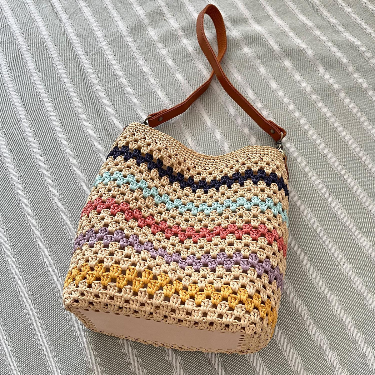 Ocean Stripe Crochet Bag, Handmade Shoulder Bag, Handbag Gift for Her