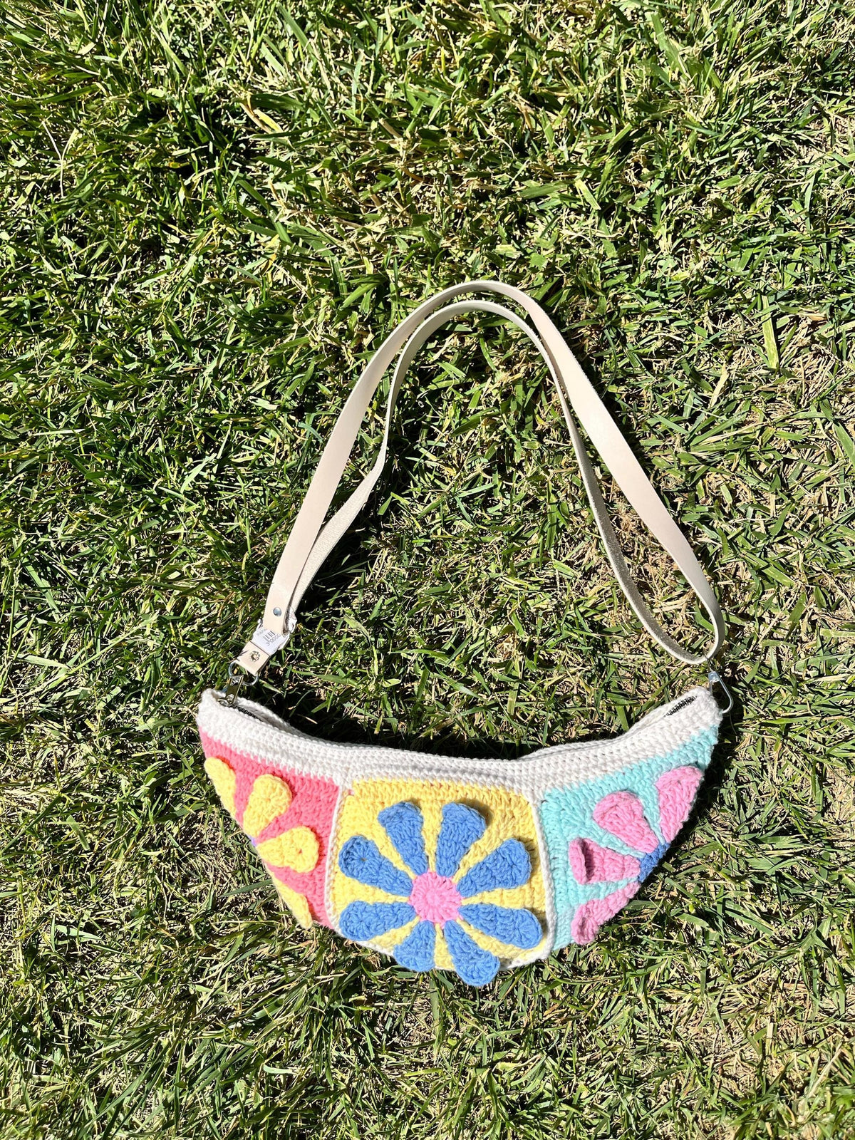 Crochet Granny Square Crossbody Bag: Bohemian Cotton Blend Bum Bag, Aesthetic Spring Style