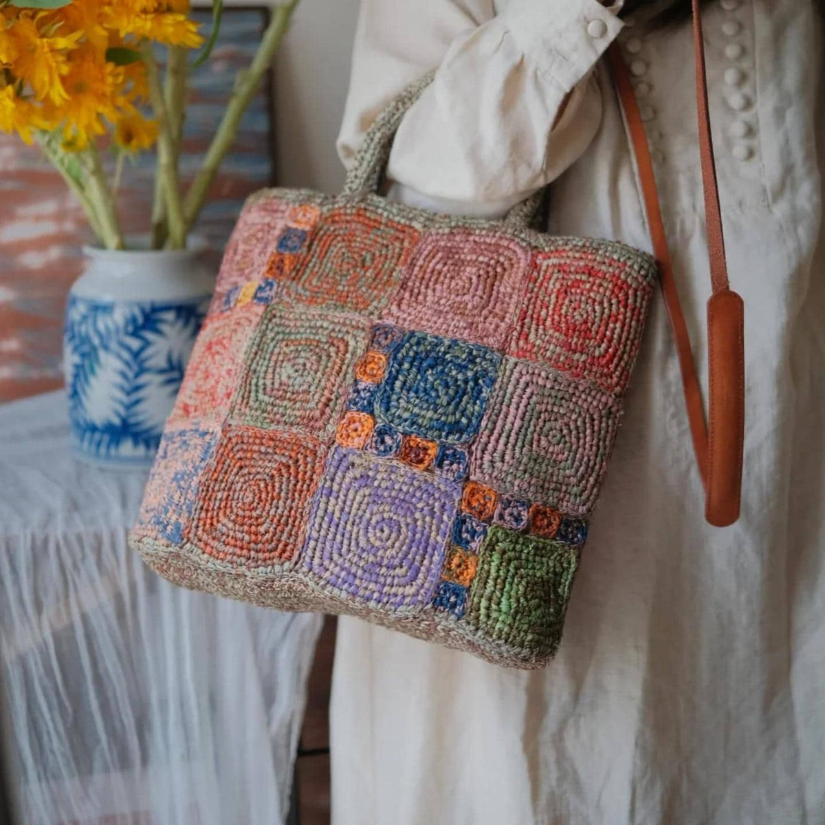 One-of-a-Kind Raffia Crochet Bag, Heavy-Duty Handwoven Tote with Magnetic Closure, Bohemian Summer Shoulder Bag, Gift for her