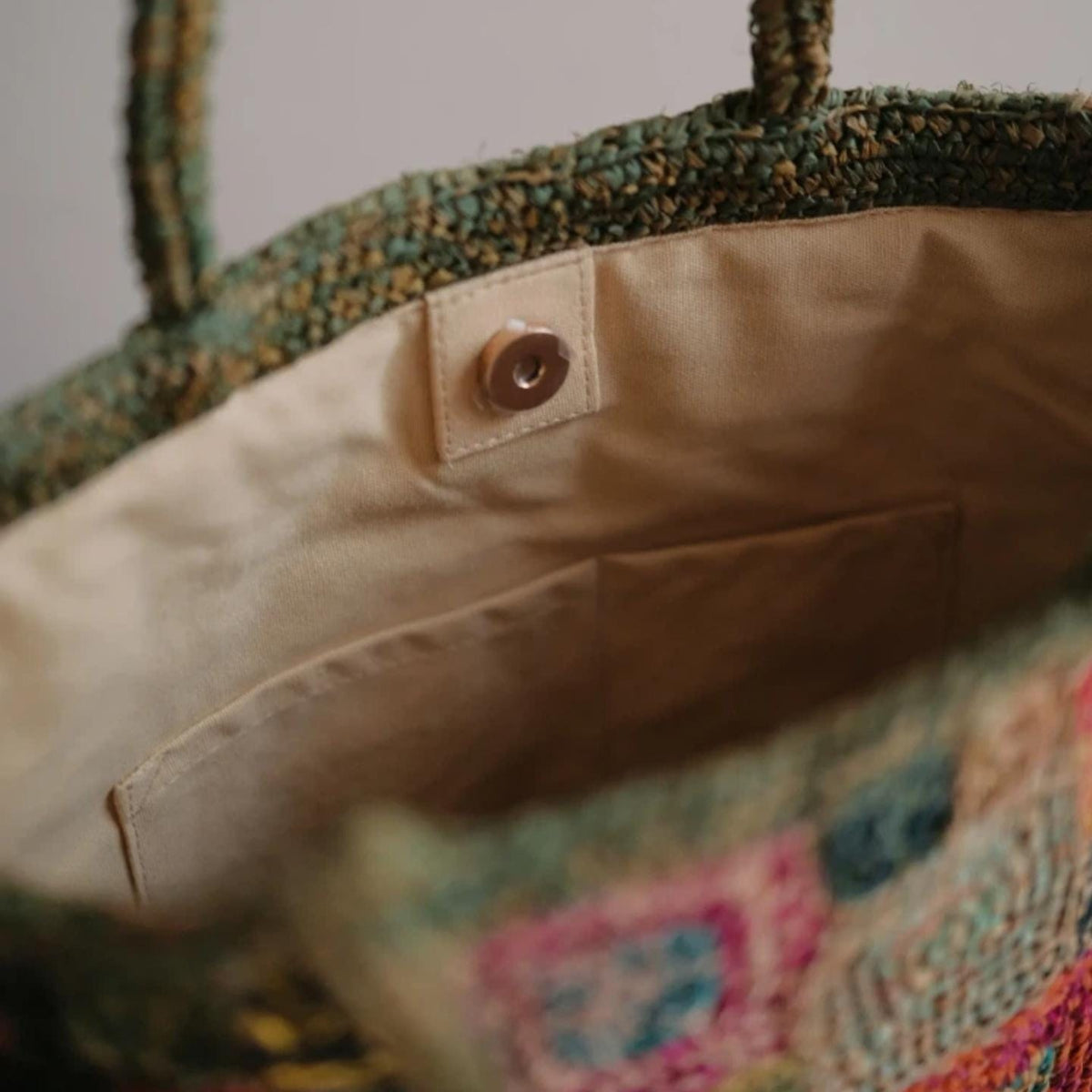 Artisan Raffia Patchwork Tote, Handcrafted Crochet Beach Bag, Sturdy Woven Purse with Cotton Lining, Unique Gift for Her, Gift for her