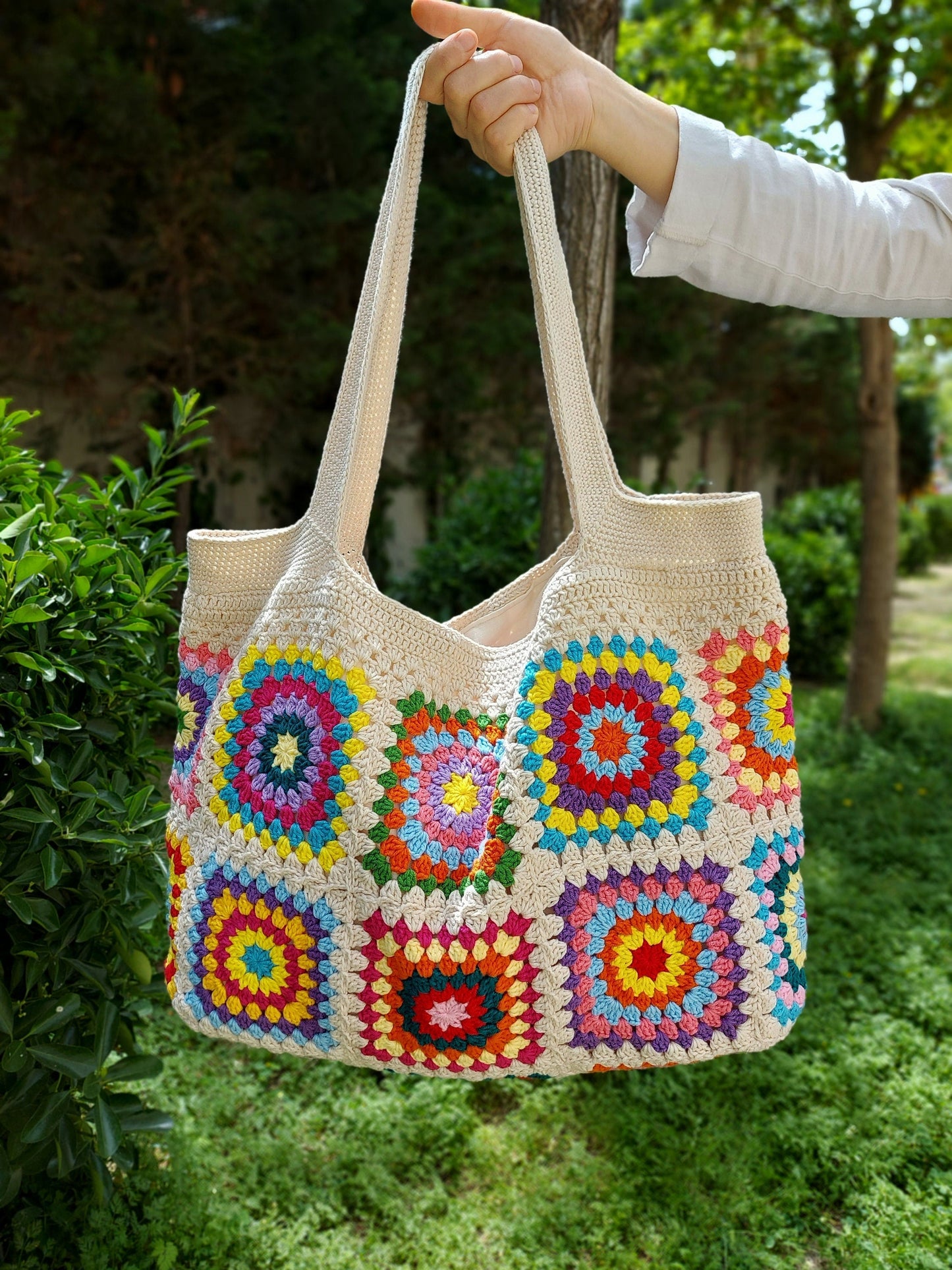 Granny Square Bag, Crochet Handle Bag, Crochet Bag, Shoulder Tote Bag, Handbags for Woman