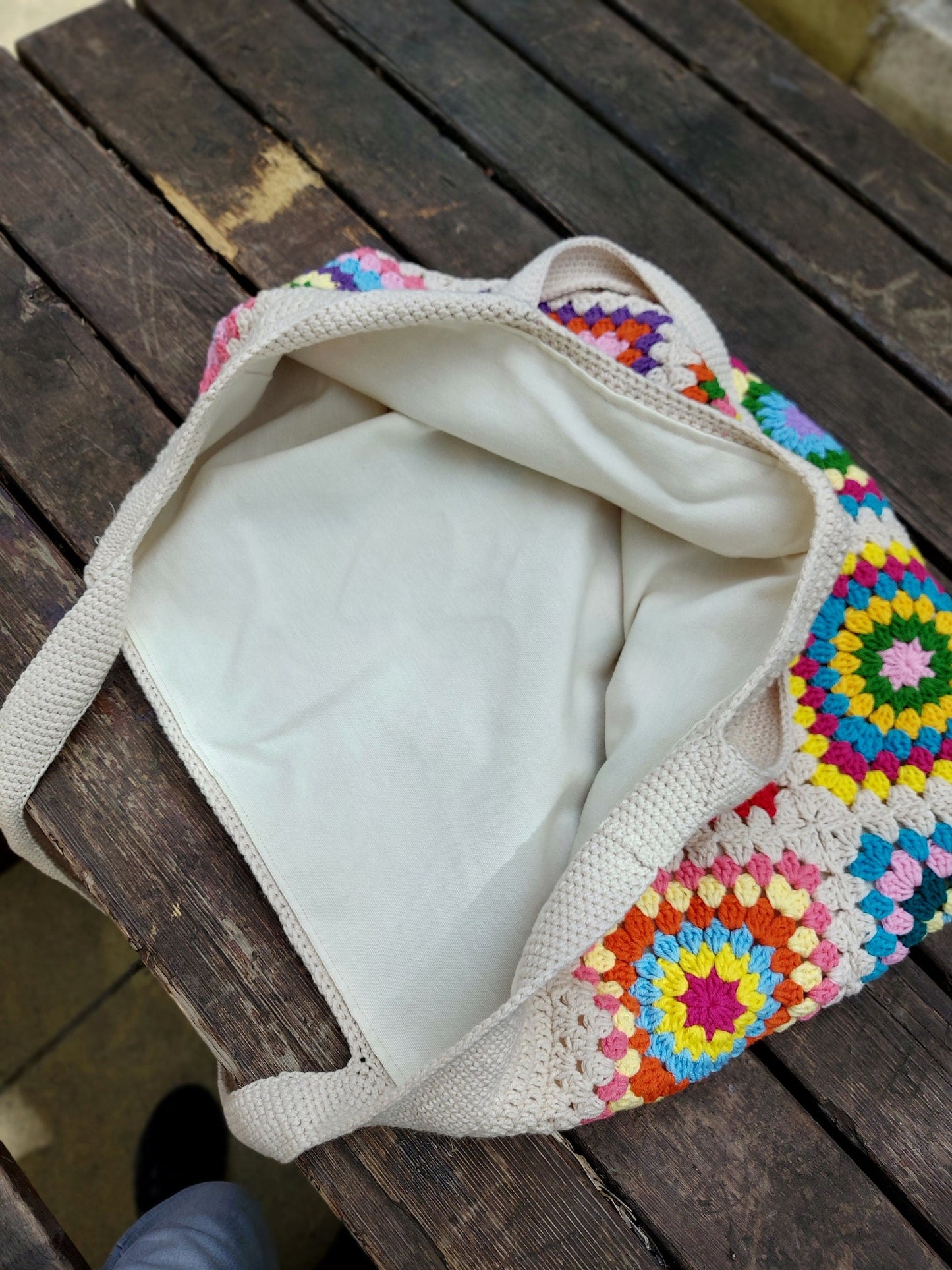 Granny Square Bag, Crochet Handle Bag, Crochet Bag, Shoulder Tote Bag, Handbags for Woman