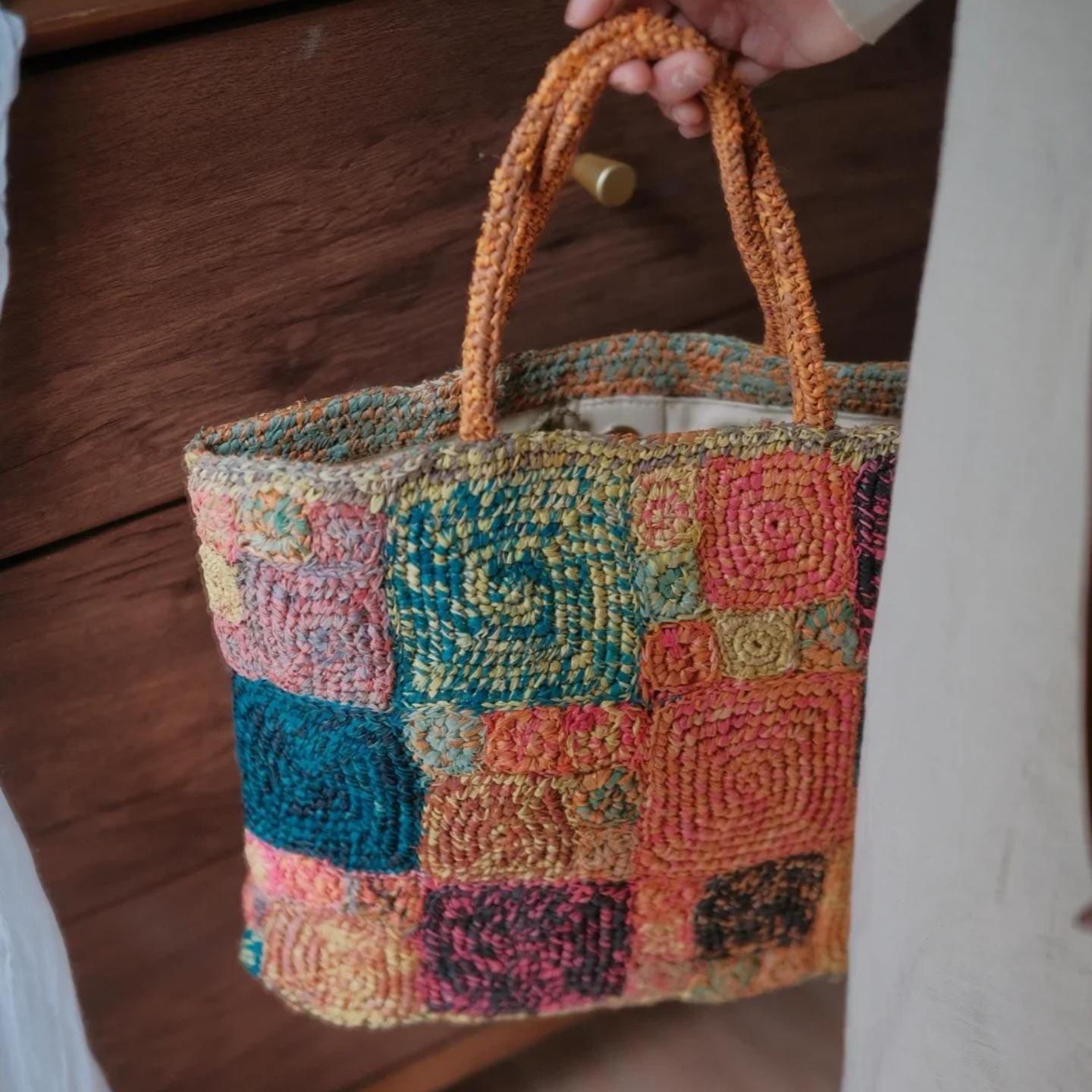 One-of-a-Kind Raffia Crochet Bag, Heavy-Duty Handwoven Tote with Magnetic Closure, Bohemian Summer Shoulder Bag, Gift for her