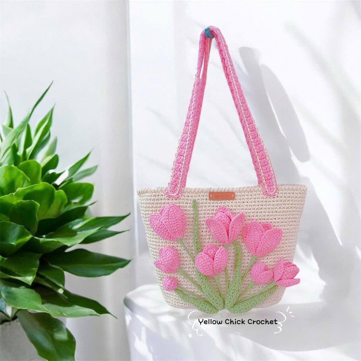 Crochet Tulip Flower Bag,Handmade Polyester Yarn Tote Bag, Flower Crochet Bag, Valentine Gift, Custom Gift for her